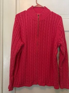 L.L. Bean Cable-Knit Zip Front Sweater - Hot Pink